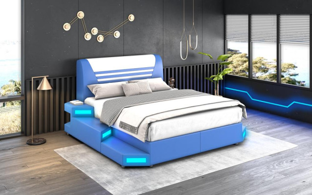 Luxe LED-verlichte slaapkamerbed lederen bed 180x200 meubels bedden.