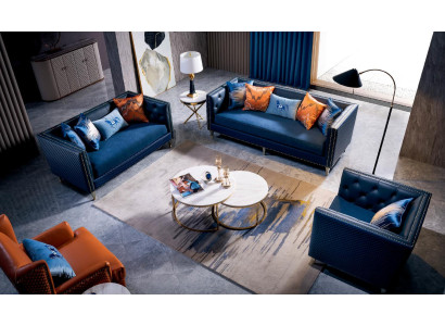 Blauwe bankstel 3+2 zits set Designer woonkamerbanken Gestoffeerde banken