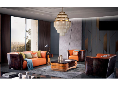 Oranje leren bankstel 3+2 zits set Designer bankstellen woonkamer set