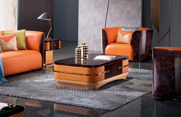 Oranje leren bankstel 3+2 zits set Designer bankstellen woonkamer set