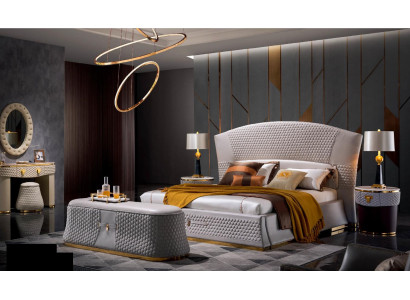 Bed + 2 nachtkastjes 3-delige slaapkamerset ontwerp Modern Luxe Klassiek