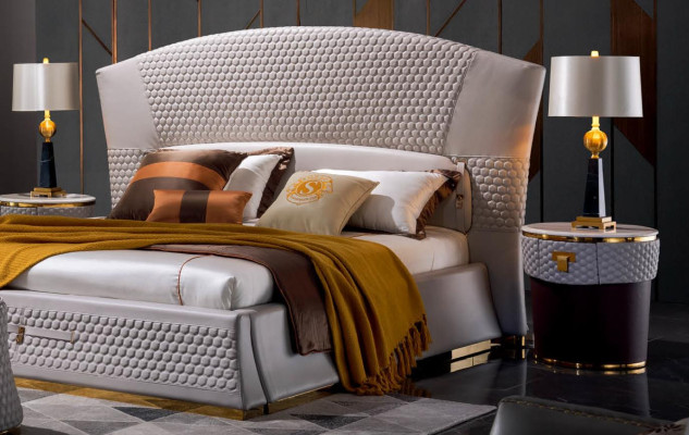 Bed + 2 nachtkastjes 3-delige slaapkamerset ontwerp Modern Luxe Klassiek