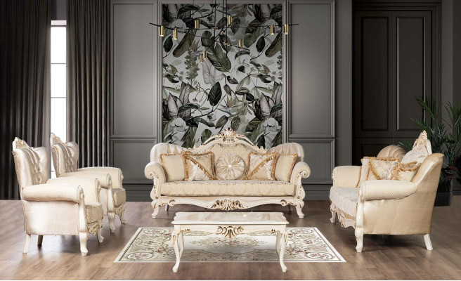 Beige bankstel set 4-delig. Bankstel bank bekleding meubels Klassieke banken fluweel