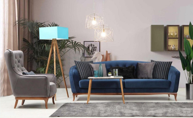 Luxe bankstel ontwerp driezits moderne bank blauw bankstel meubels bekleding loft nieuw