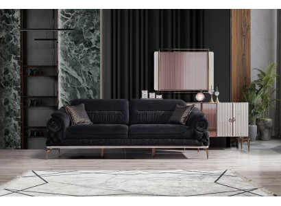 Stijlvolle 3-zits woonkamer Zwarte luxe bank Modern houten frame
