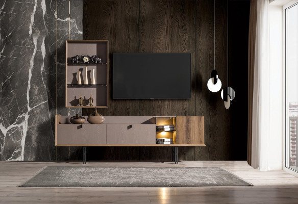 Beige modern RTV-laag tv-meubel wandkast stijlvol LED-tv bord 2-delig