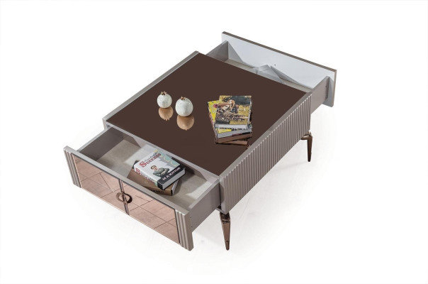 Elegante salontafel met 2 laden, luxueus houten meubel voor de woonkamer.