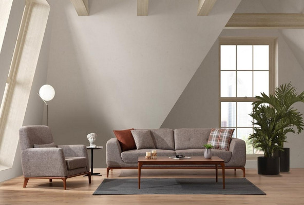 Luxe bankstel Bank 3-zits Fauteuil Stof Modern Grijs Modern Set nieuw