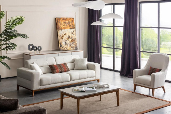 Woonkamer bankstel driezits fauteuil luxe bankstel set 3 1 zits wit.