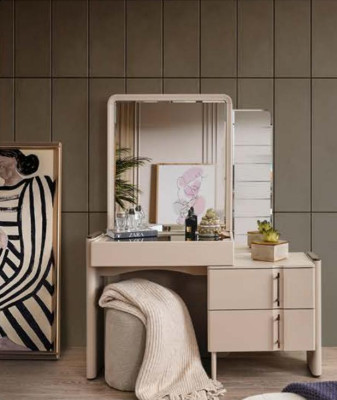 Beige designer make-uptafel slaapkamerspiegel Exclusieve 2-delige set