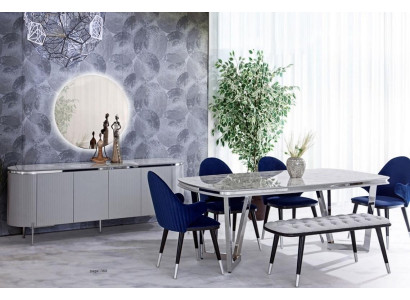 Eetkamerset bestaat uit eettafel 4 stoelen spiegel dressoir bank 8-delig