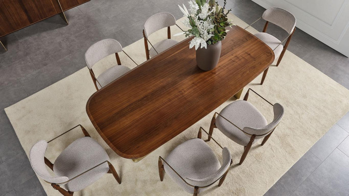 Modern eetkamer set bestaande uit eettafel en 6 stoelen bruin 7-delig.