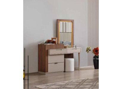 Beige-bruine slaapkamer ladekast met design kaptafel met spiegel 2-delig.