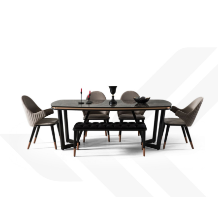 Eetkamerset bestaat uit eettafel + 4 stoelen Zwart kleur 6-delige set.