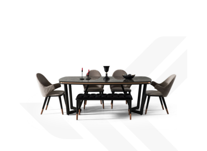 Eetkamerset bestaat uit eettafel + 4 stoelen Zwart kleur 6-delige set.