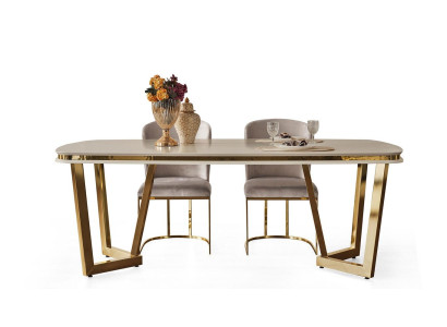 Modern eetkamer set bestaat uit eettafel en 4 stoelen Beige 5-delig.