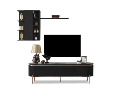 Luxe 2-delige woonkamerset TV-lage kast en wandkast met plank.