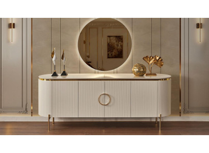 Bestaat uit eetkamerset Bestaat uit beige kleur dressoir en spiegel