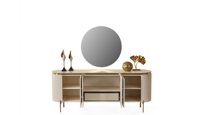 Bestaat uit eetkamerset Bestaat uit beige kleur dressoir en spiegel