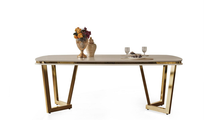 Eettafel Eetkamer Hout Eettafels Stijl Modern beige Design Roestvrij staal