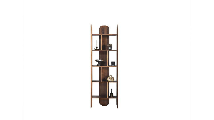 Ontwerp boekenkast woonkamer kasten hout bruine kleur nieuw planken.