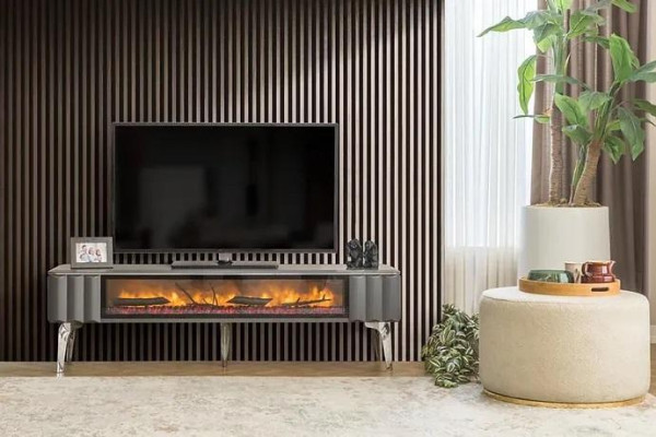Hoogwaardige tv-dressoir openhaard MDF metaal grijze kleur nieuw woonkamer