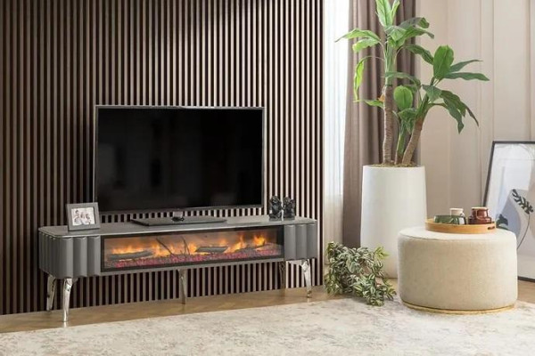 Hoogwaardige tv-dressoir openhaard MDF metaal grijze kleur nieuw woonkamer