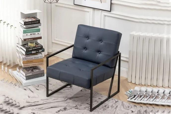Eenzitter fauteuil zwart textiel met metalen poten woonkamer luxe eetkamer