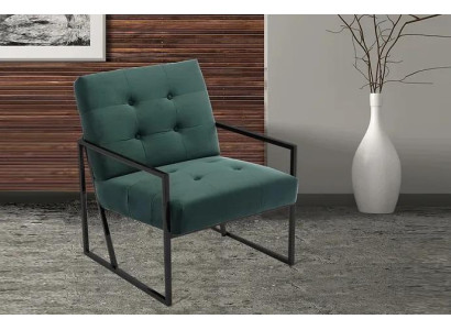 Donkergroene fauteuil woonkamer textiel + metalen poten Luxe meubels Nieuw
