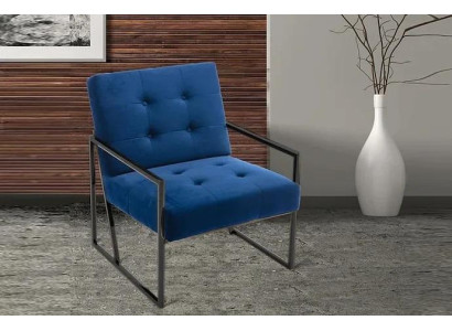 Fauteuil 1-zits blauwe bekleding Houten frame Metalen poten Luxueus