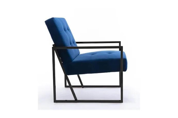Fauteuil 1-zits blauwe bekleding Houten frame Metalen poten Luxueus
