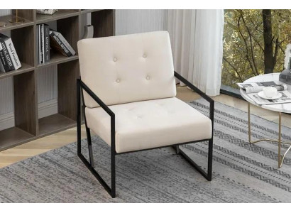 Beige textiel fauteuil woonkamer 1-zits relax metalen poten eetkamer.