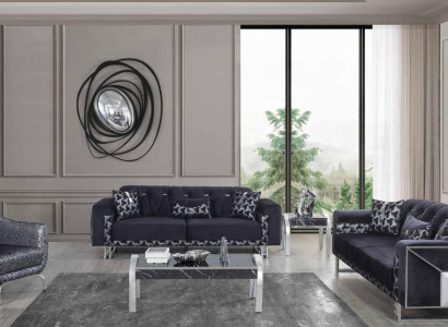 Zwart-grijze woonkamer zitgroep design banken bijzettafel 5-delig