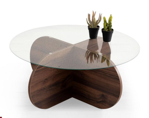 Moderne salontafel woonkamer glas donkerbruin hout spaanplaat Nieuw