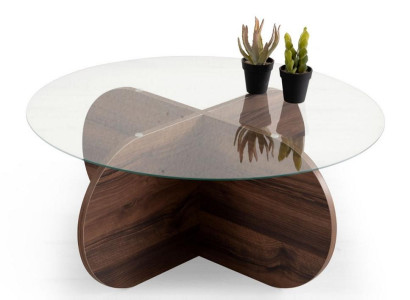 Moderne salontafel woonkamer glas donkerbruin hout spaanplaat Nieuw