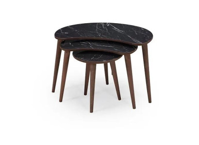Salontafels 3-delige set van zwart hout, luxe woonkamertafelset