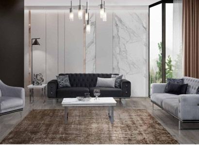 Zwart-Grijze Chesterfield Banken Set Moderne Banken Bijzettafel