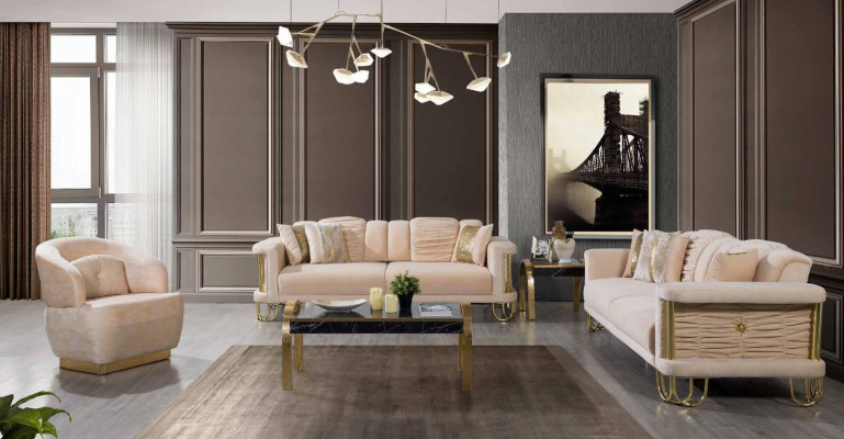 Moderne Beige Bankstel 3+3+1 Zits Designer Beklede Fauteuil Meubels