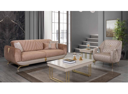 Beige woonkamerset Luxe 3-zits fauteuil Bijzettafel