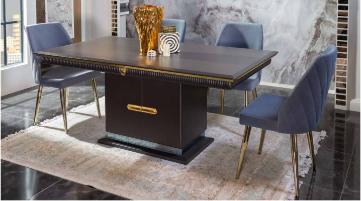 Luxe roestvrijstalen eetkamerset Moderne eettafel 4x gestoffeerde stoelen