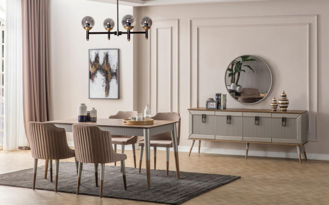 Heldere eetkamerset Robuuste eettafel Luxe dressoir 9-delig