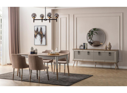 Heldere eetkamerset Robuuste eettafel Luxe dressoir 9-delig