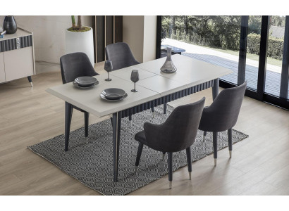 Ontwerper Rechthoekige Witte Eettafel 6x Grijze Gestoffeerde Stoelen 7-delige Set