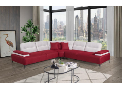 Rode stijlvolle hoekbank L-vorm bank ontwerper woonkamer houten set