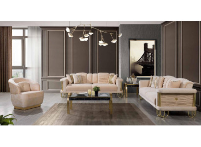 Woonkamer Beige bankstel Driezitsbank Designer fauteuil groep
