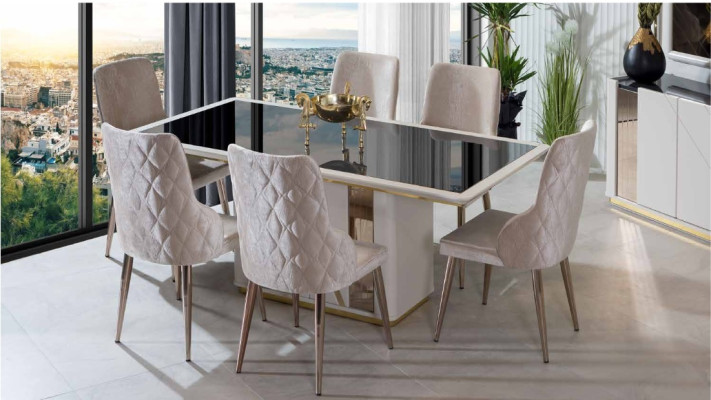 Exclusieve eetkamerset Luxe glazen tafel Designerstoelen 7-delig