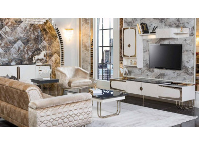 Exclusieve roestvrijstalen tv-kast designer wandplank luxe woonkamerset