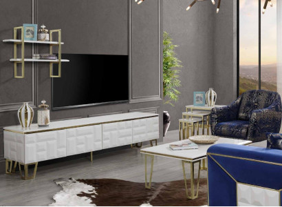 Stijlvolle wandmeubelset Designer roestvrijstalen plank Moderne tv-kast