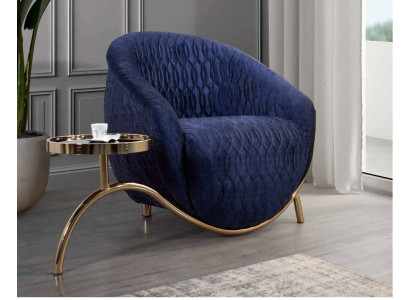 Blauwe Relax Fauteuil Designer Eenpersoons Bijzettafel Luxe Ontwerp