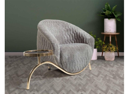 Grijze gestoffeerde eenzitter woonkamer designer fauteuil. Nobele fauteuil voor één persoon.